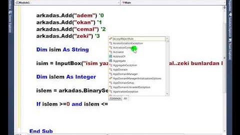 Visual Basic .NET - Ders 308 : ArrayList - BinarySearch
