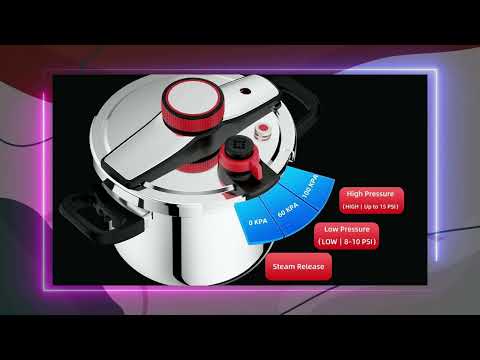 8 Qt Stainless Steel Pressure Cooker Best Safe One-Hand Locking Fast Cooking Pot