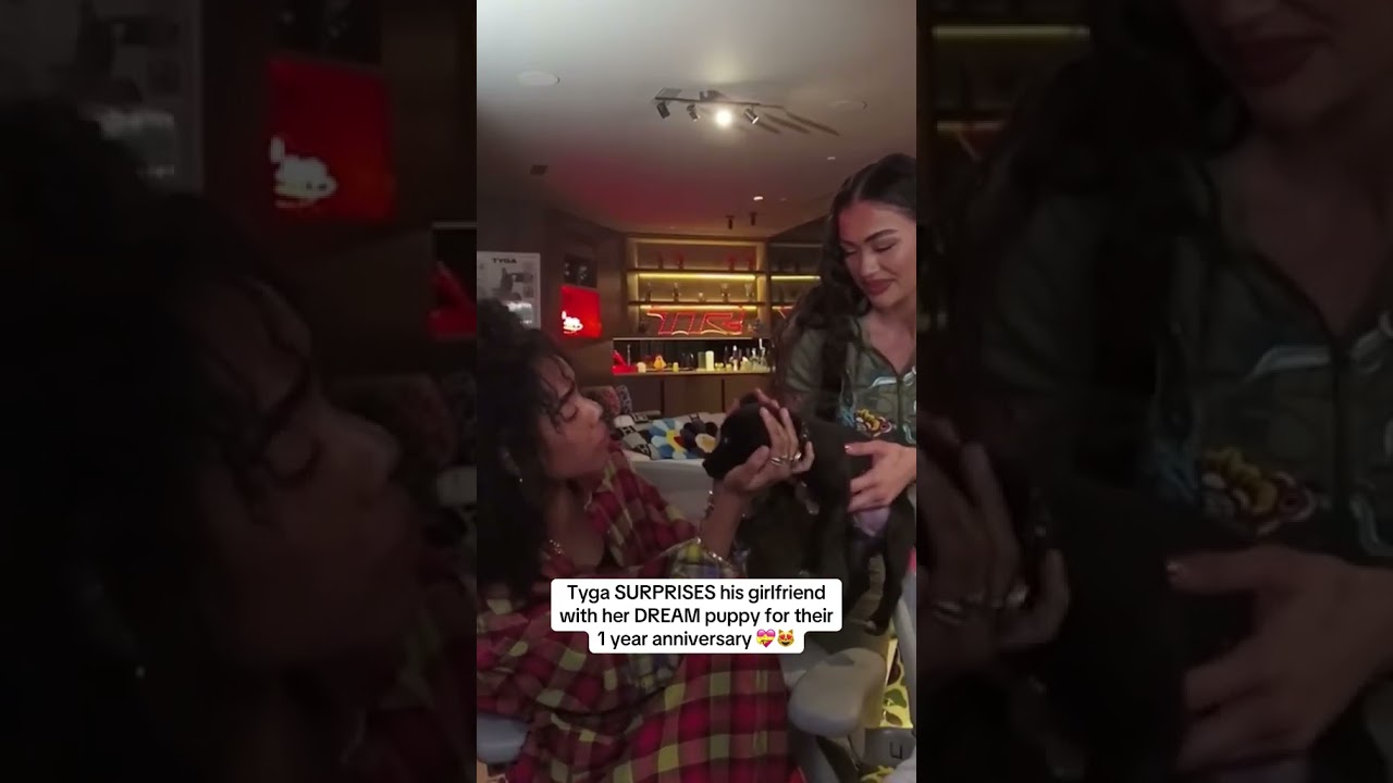Tyga SURPRISES his girlfriend with her DREAM puppy for their 1 year anniversary 💝😻 