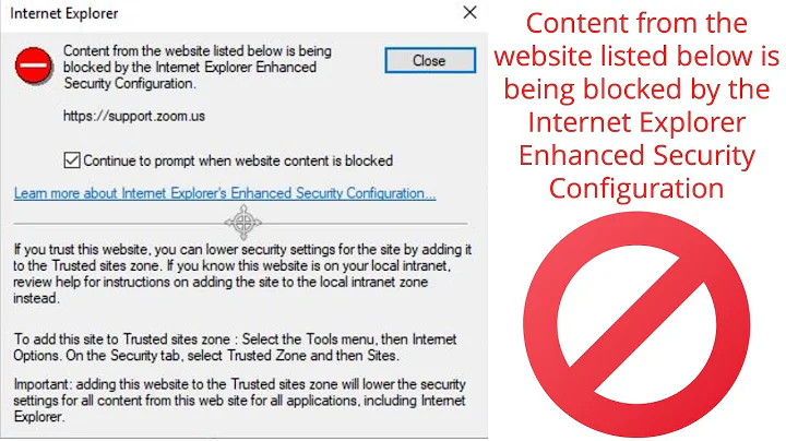Windows Server - Content from the website listed below is being blocked by the IE Enhanced Security