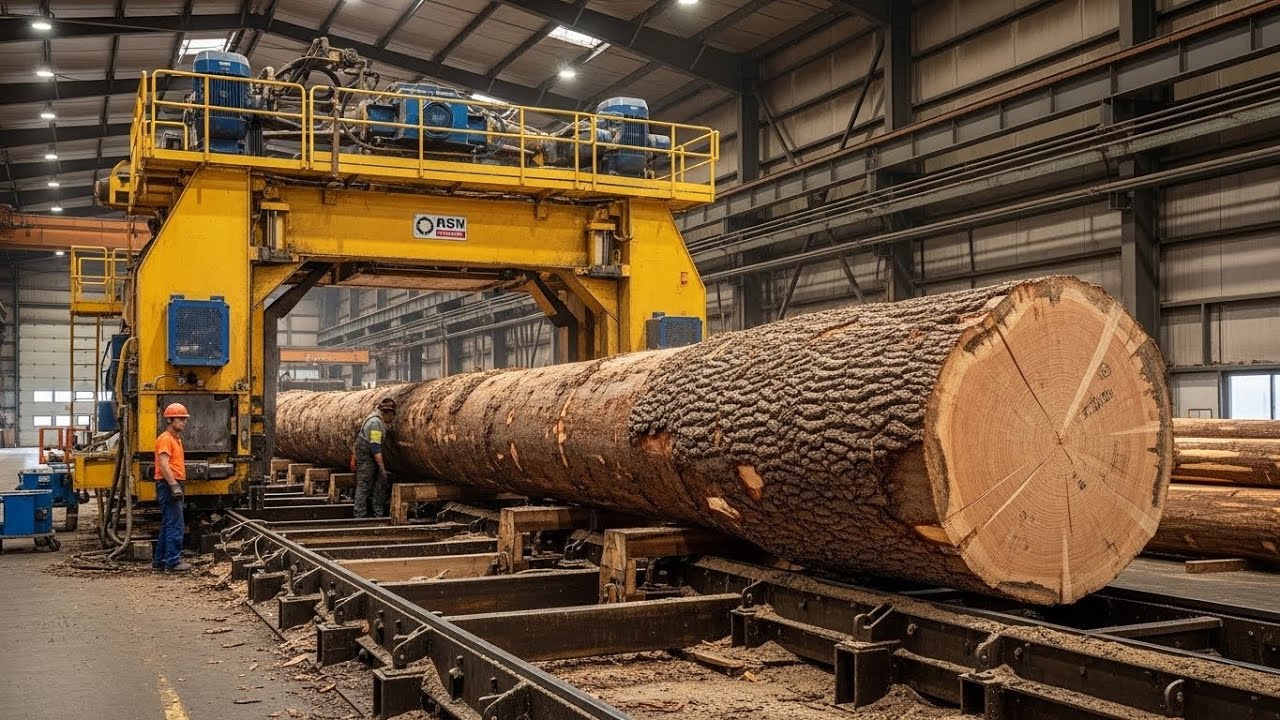 Inside the largest sawmill – The process of producing solid wood from large logs (Full Process)