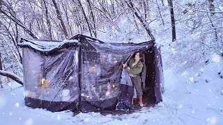 Solo camping in heavy rain & snow  | Cozy Car Tent | spicy webfoot octopus