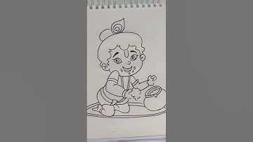 Quick simple and easy drawing of little Krishna eating makhan/Krishna drawing in easy steps
