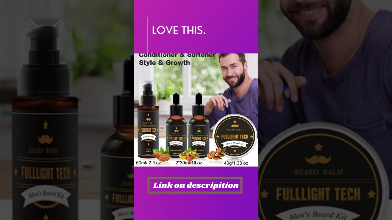 Beard Kit for Men Grooming & Care W/Beard Shampoo Oil Balm Comb Brush Scissor 