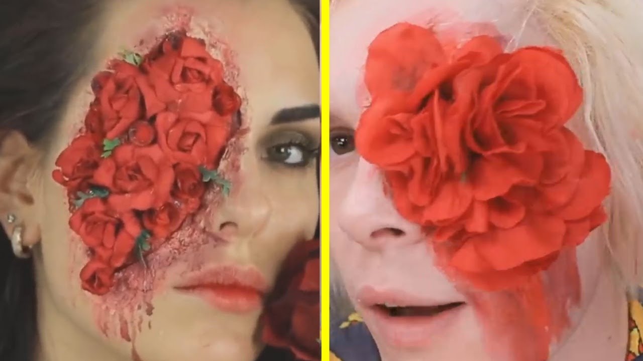 3D Flowers In Eye Makeup from TRYING 5 Easy Halloween Makeup Tutorials
