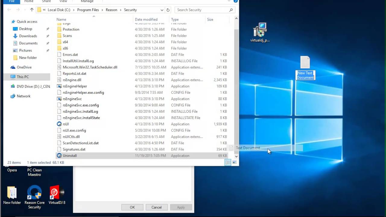 Uninstall Reason Core Security on Windows 10