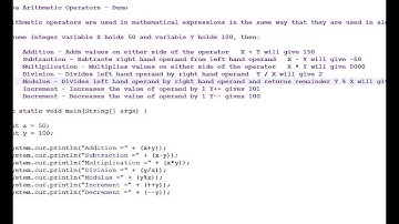 JAVA TUTORIAL ARITHMETIC OPERATORS ECLIPSE DEMO