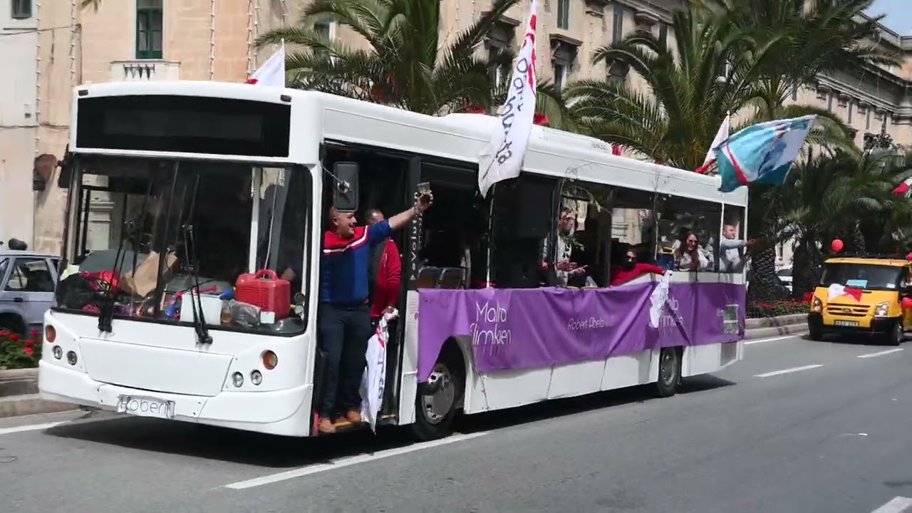 Malta Labour Party Election win celebration with a bus