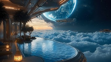 Infinity Pool Above the Clouds | Relaxing Space Ambience