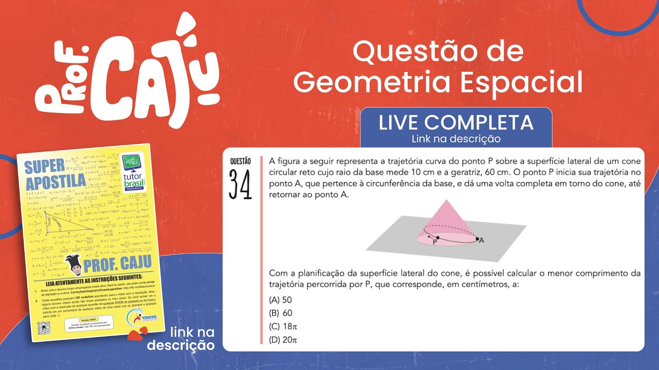 [UERJ 2020] 34 📘 GEOMETRIA ESPACIAL A figura a seguir representa a trajetória curva do ponto P