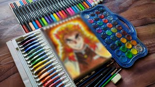 Drawing Rengoku the flame hashira from demonslayer step by step colouring