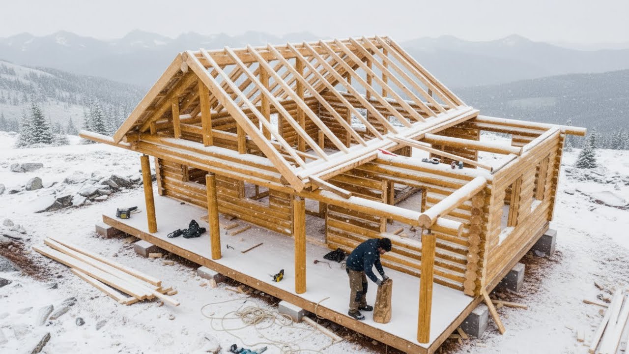WINTER TO WINTER: 1-Year Log Cabin Build ALONE in the Frozen Forest for ...
