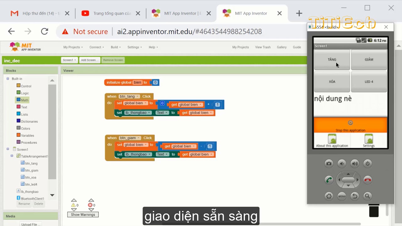 Tự học MIT App Inventor: làm quen với biến - youtube