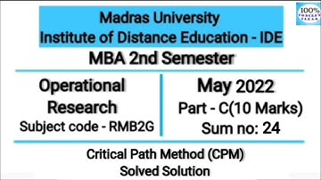 Madras University IDE | MBA 2nd Sem | RMB2G | MAY 2022- Part C - Sum no.24 | Operational Research