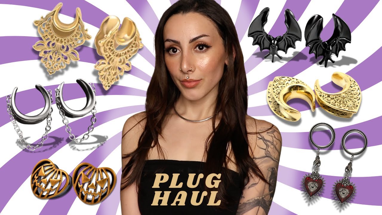huge 00g plug haul 🖤 stone, spooky, gold + more for stretched ears!