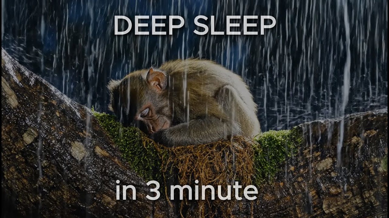 Deep sleep super fast only 3​ mn,  Midnight Rain in the Rainforest • Relaxing Piano & Heavy Rain !