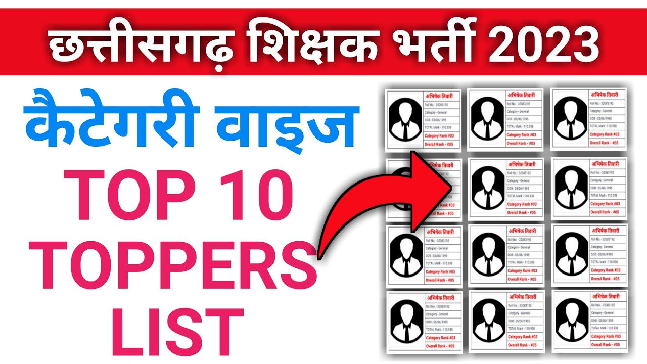 Cg Teacher Bharti Category Wise Top 10 Topper List | Cg Teacher Vacancy Merit List | Cgvyapam