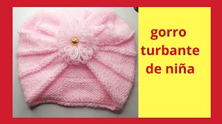 GORRO TURBANTE de Niña tejido  a 2 agujas.