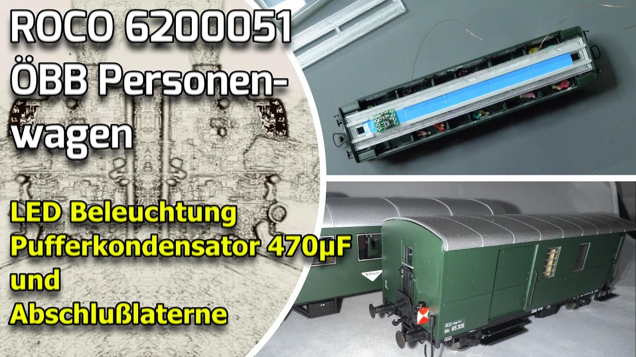 Roco 6200050 ÖBB 2 achs Personenwagen, LED-Beleuchtung mit Kondensator und Rücklicht am Packwagen