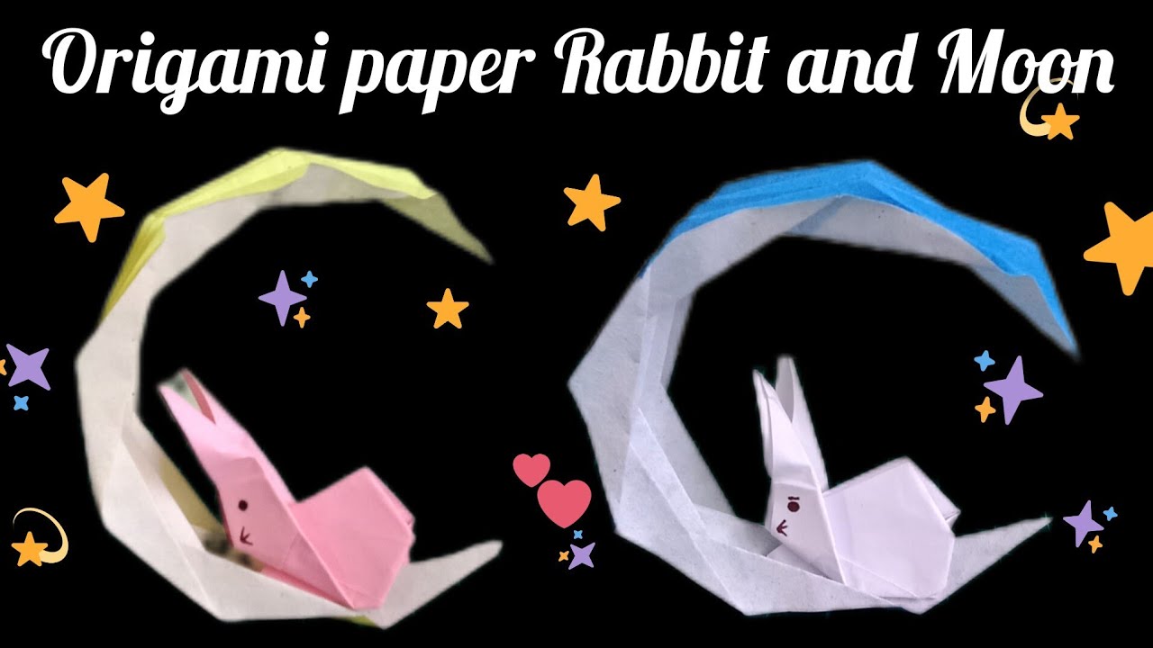 DIY easy paper rabbit and moon| Origami jade rabbit| Origami paper moon ...