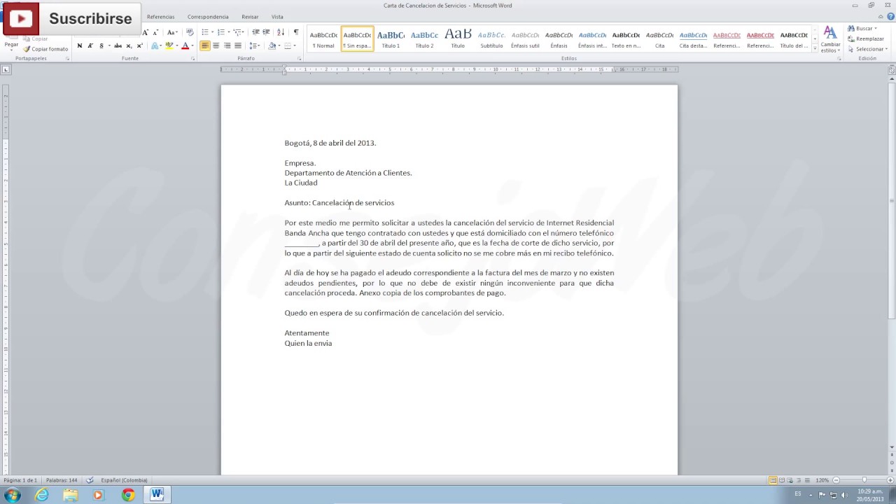 Como Hacer Una Carta De Cancelación De Servicios Youtube