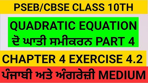 Quadratic Equation Class 10 Exercise 4.2 Pseb