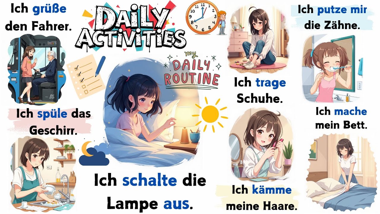 German Routine 150 Essential Daily Routine Phrases for German Beginners! 🌞⏰ - YouTube