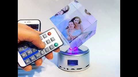 Pha lê lập phương xoay in hình ELATO MUSIC MP4, đế đèn led, tự động xoay, nhạc mp3, bluetooth