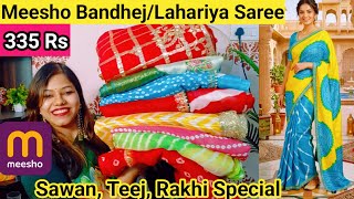Meesho Sawan Special Bandhej /Lahariya Saree 335 Rs/Meesho Top Trending Saree Georgette /Chunari  screenshot 3