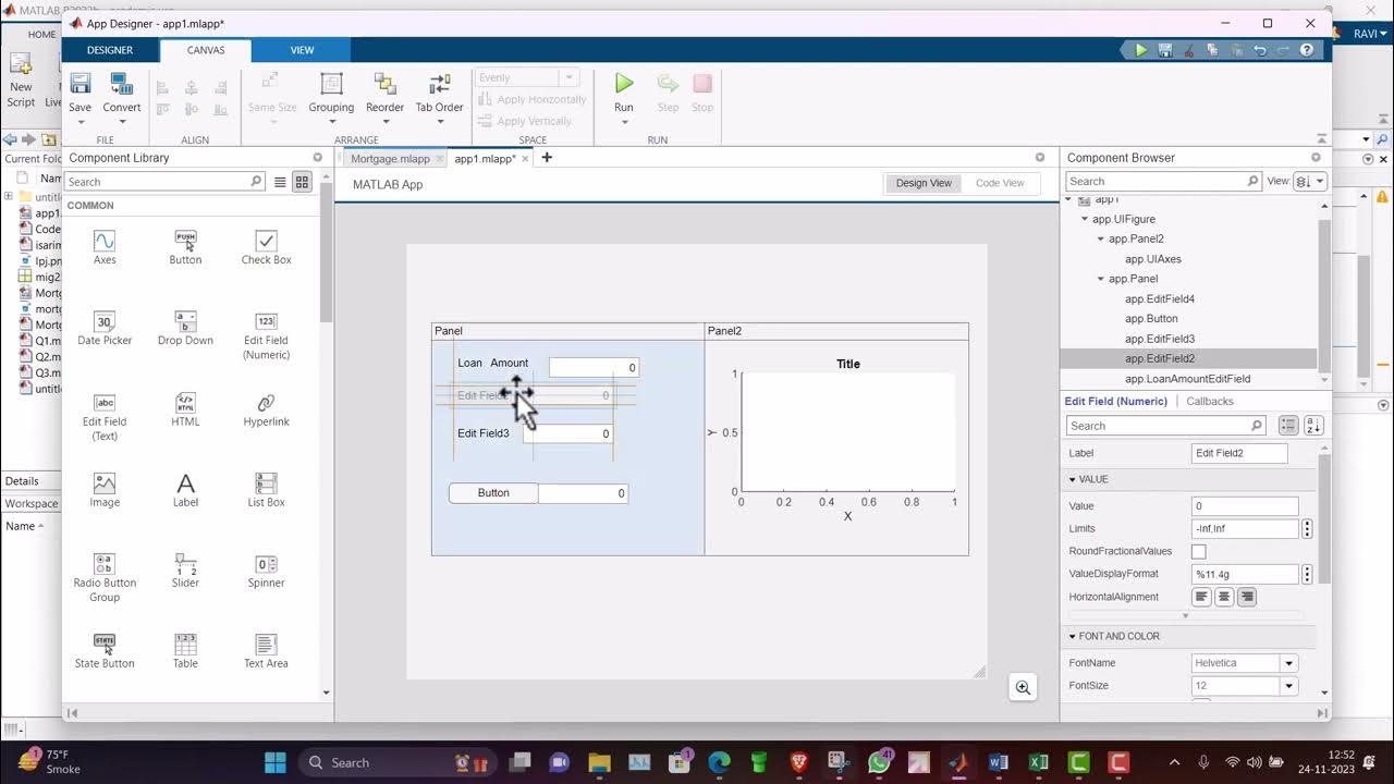 How to design App using MATLAB app Designer Loan Mortgage App matlab