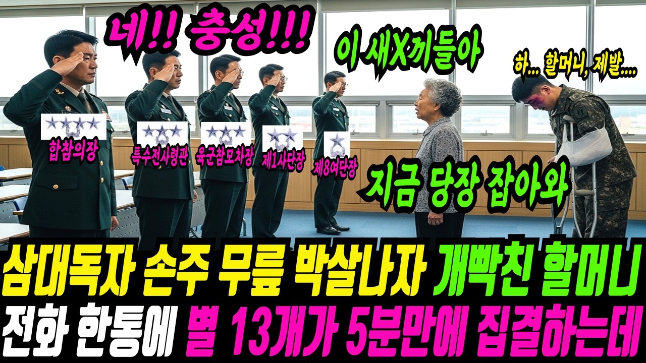 부대 내 폭행으로 삼대독자 군인 손주 십자인대 파열하게 만든 해병대 중위 장교, 할머니 전화 한 통에 쓰리스타 별 13개 장군들이 헬기 타고 5분만에 집결해 부대 개박살 내버리는데