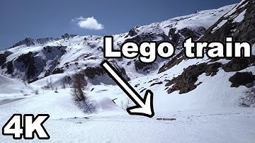 Lego train set up in mountains, awesome drone footage!