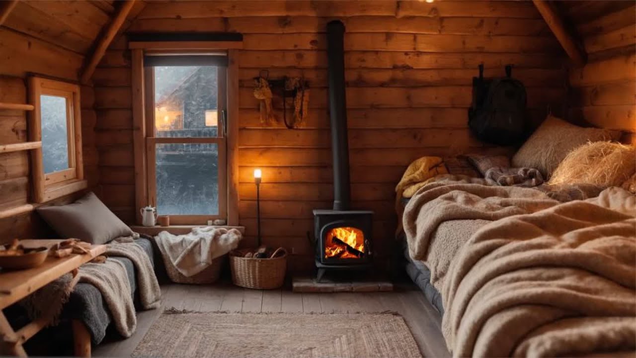 暴风雪夜,住在一个山村温暖小屋里,炉火声,风雪声,助眠氛围 - YouTube