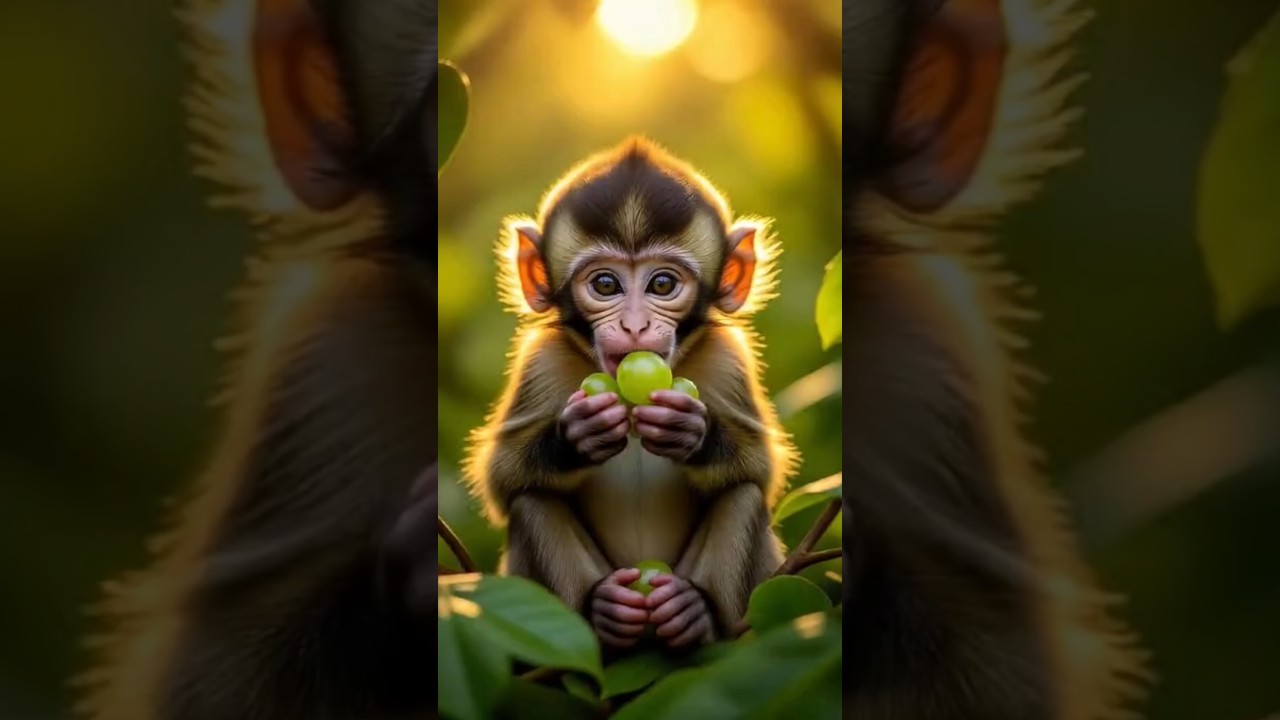🐵 Cute Baby Monkey Eating Grapes