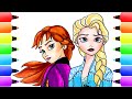 Frozen 2 coloring book  how to draw anna  elsa step by step  awesome drawings for kids