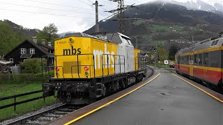 MontafonerBahn mbs: V10.017 ex DR V100 203 159 in Tschagguns ➡Schruns an abgestellten mbs Triebwagen