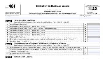 IRS Form 461 walkthrough (Limitation on Business Losses)