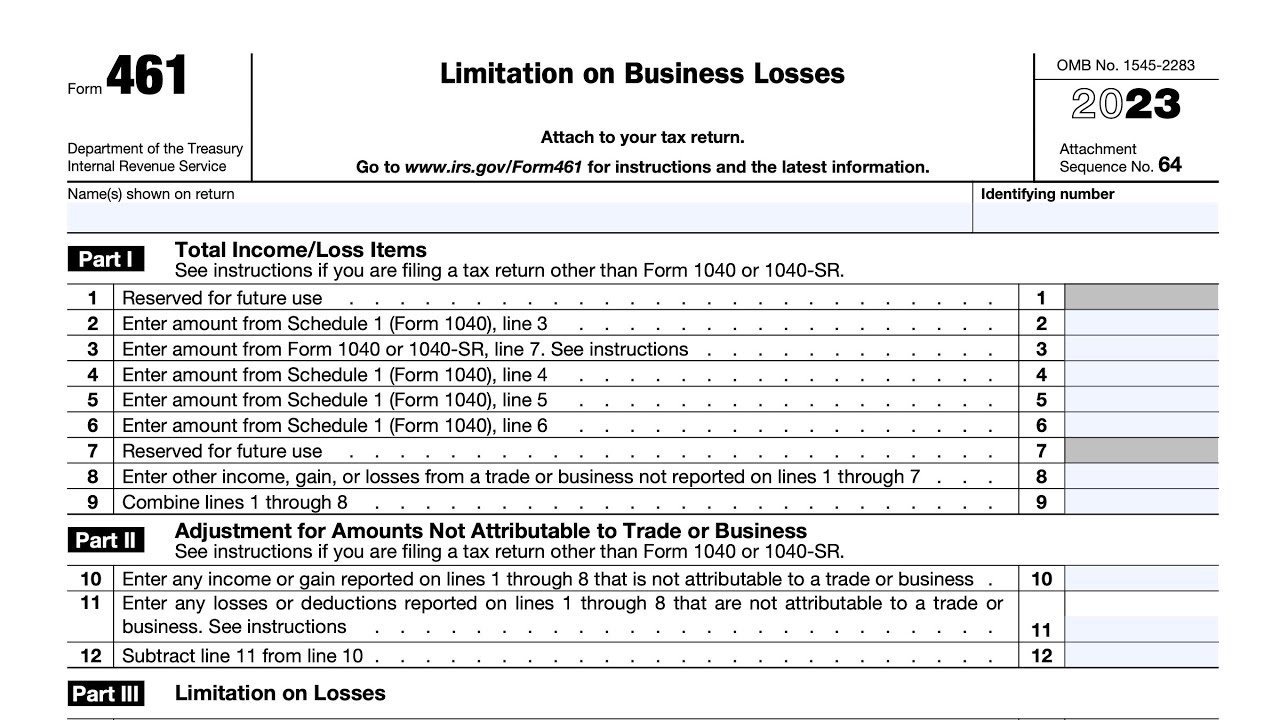 IRS Form 461 Walkthrough Limitation On Business Losses YouTube IRS Form 461 Walkthrough Limitation On Business Losses YouTube