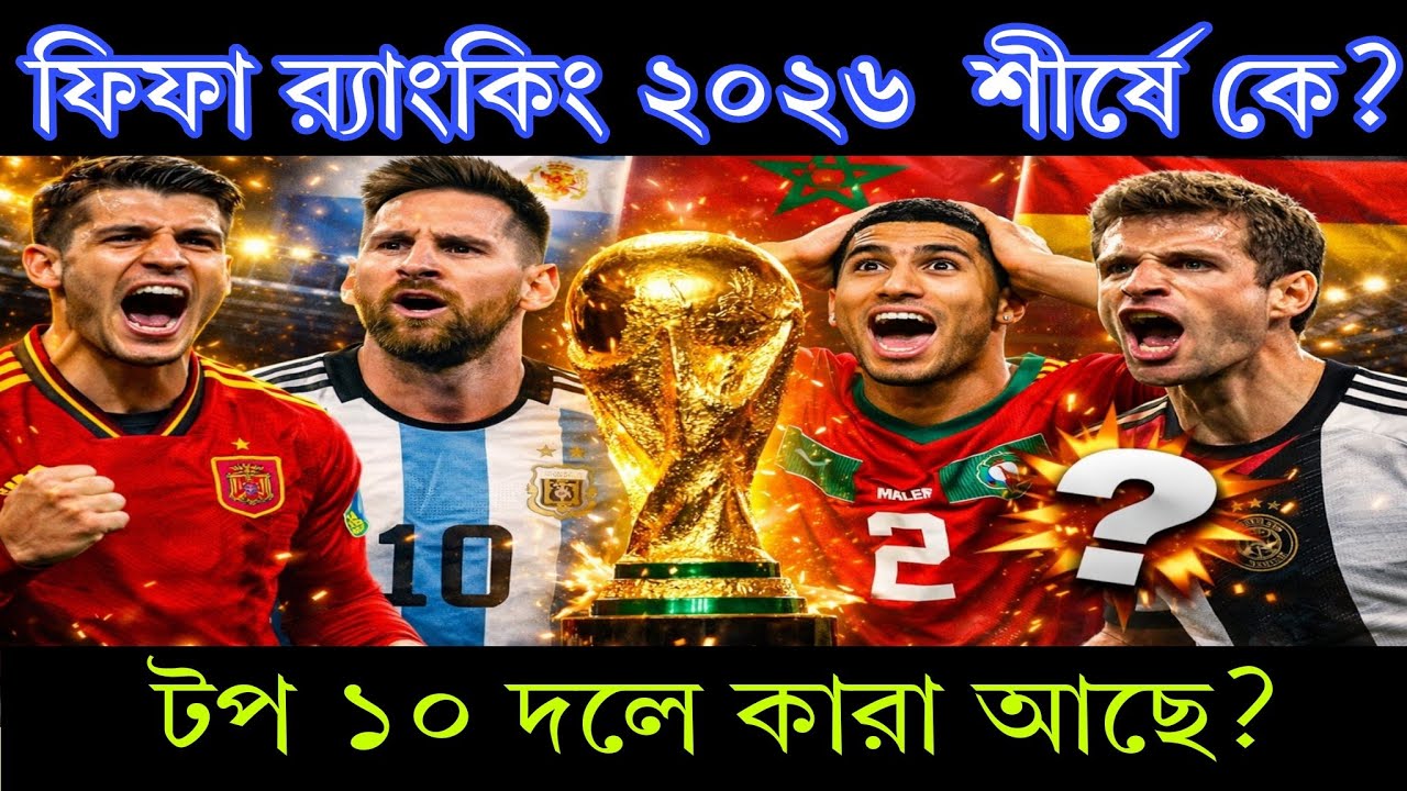 ফিফা র‍্যাংকিং ২০২৬ 💥 শীর্ষে কে? টপ ১০ দলে কারা আছে? | FIFA Ranking Update