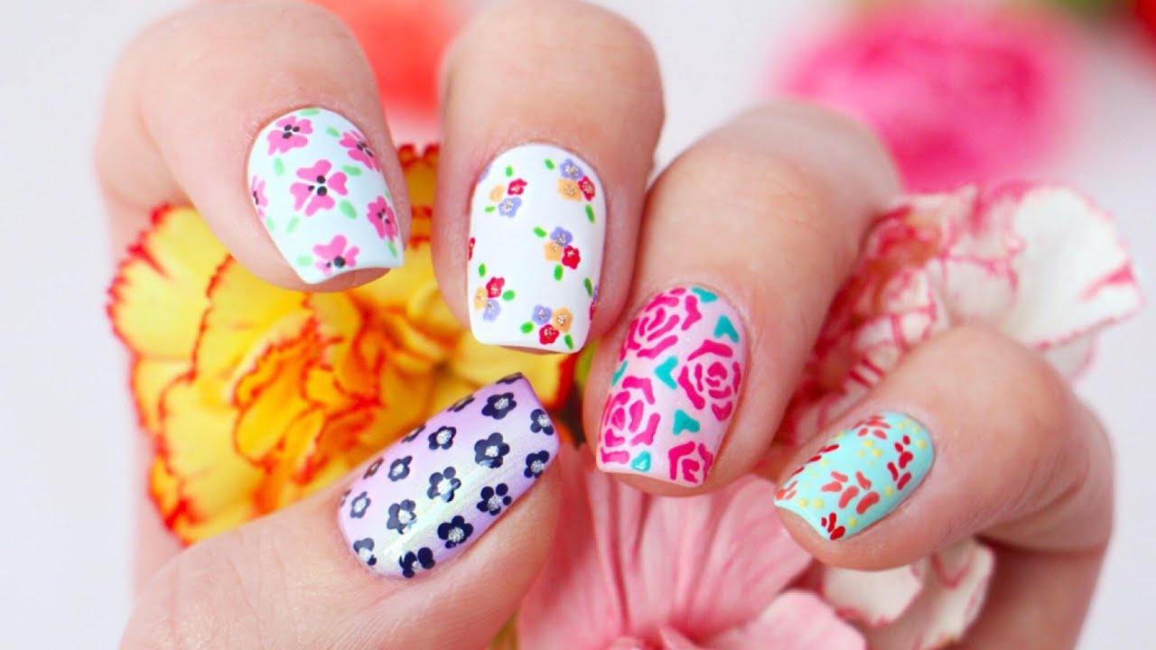 Fingernail design with flowers sticker - Nail art designs