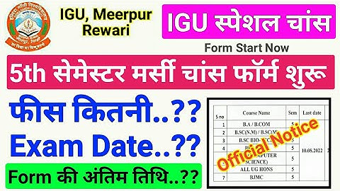 igu special chance form 2022, igu mercy chance form 2022, igu meerpur rewari update, igu result 2022