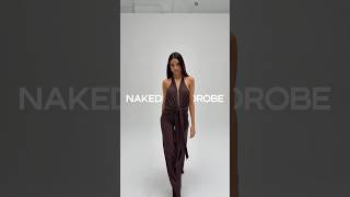 Modal Wide Leg Pants &amp; Modal Plunge Tie Halter Top in Dark-Chocolate | Naked Wardrobe | S.26