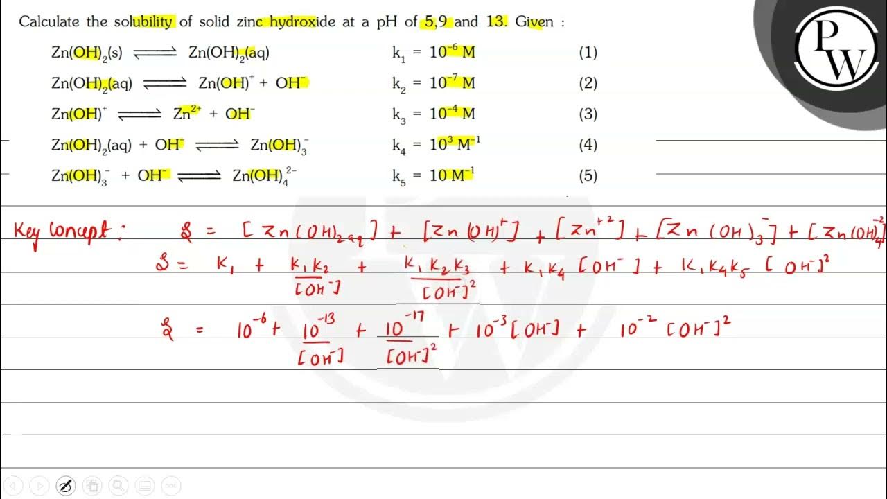 Calculate the solubility of solid zinc hydroxide at a \( \mathrm{pH