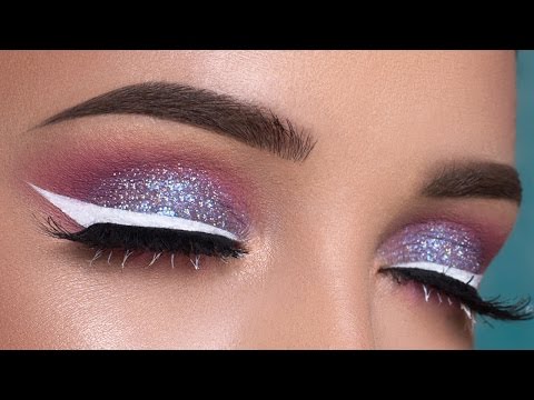 Pink & Purple Glitter Eyes + White Eyeliner Makeup Tutorial