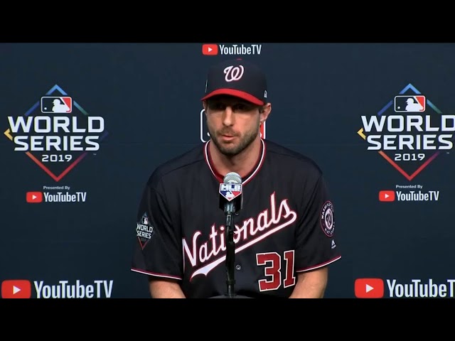 Washington Nationals pitcher Max Scherzer speaks at World Series