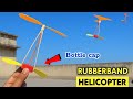 DIY FLYING BOTTLE CAP HELICOPTER, HOW TO MAKE RUBBER BAND HELICOPTER, BEST FLYING TOY...