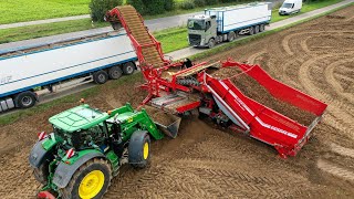 Potato Harvest In Germany Dewulf Kwatro Harvester In Action Grimme Rh 24-60 Combi Clean Loader