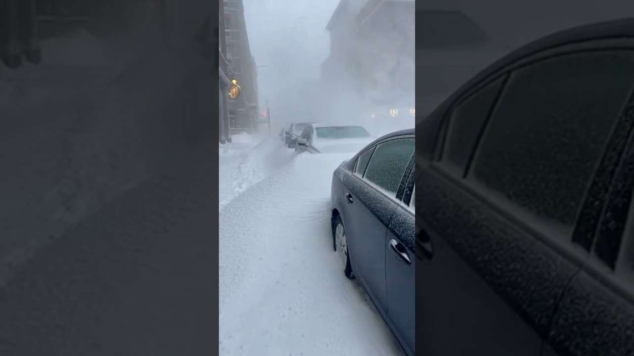 A City Slows to a Standstill in a Blizzard