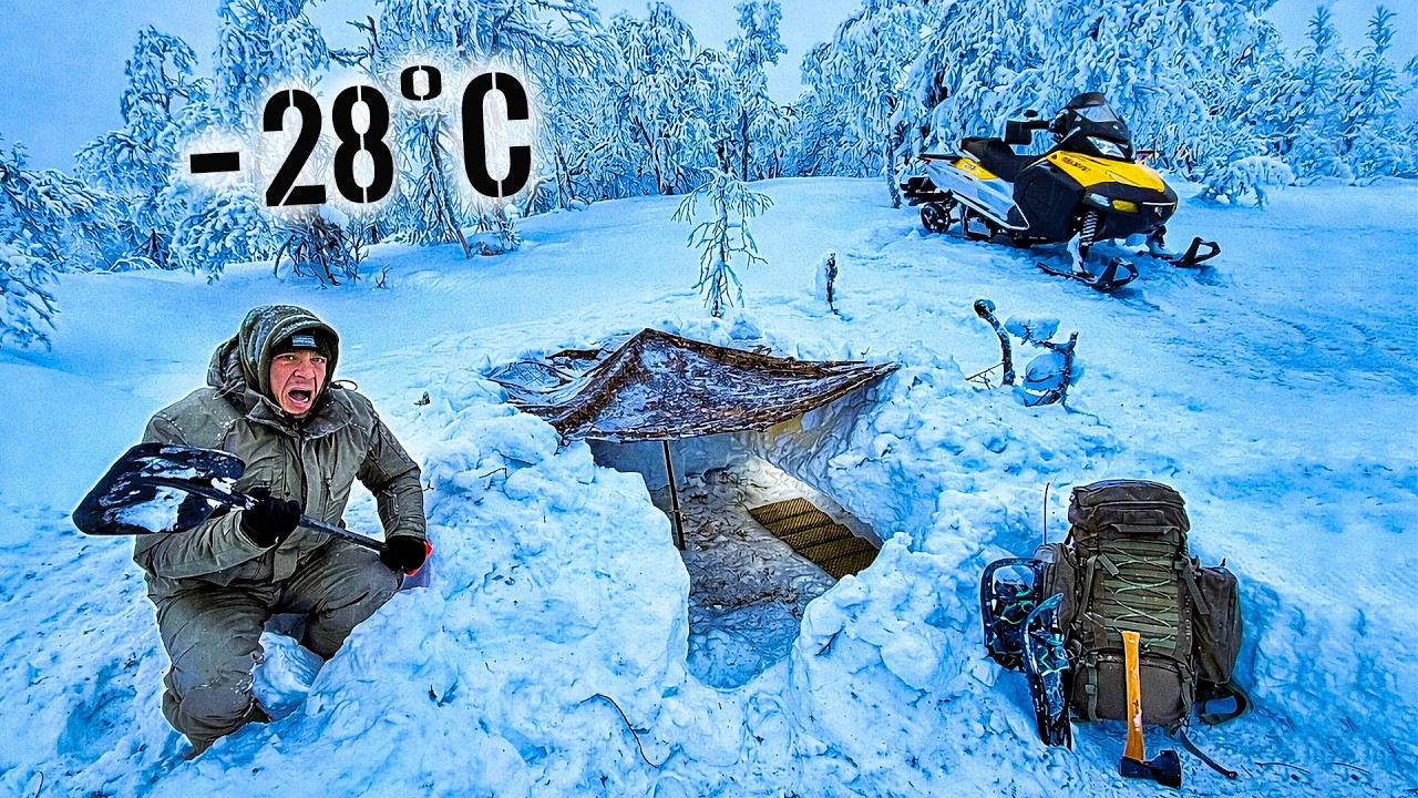 24h ÜBERLEBEN bei -28°C mit Schneemobil in SCHWEDEN | Survival Mattin