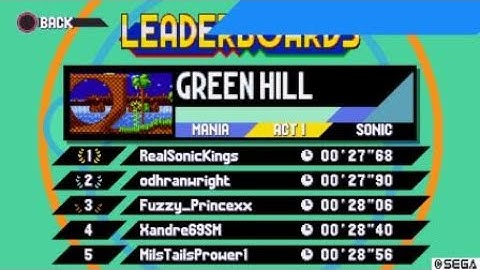 [OLD WR]Sonic Mania Plus Green Hill Act 1 Speedrun 27.68 (Sonic)
